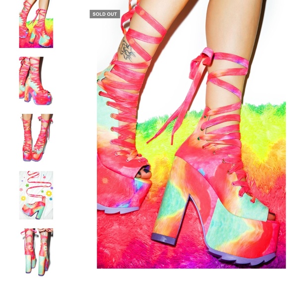 YRU x Dollskill RAINBOW BALLET BAE PLATFORMS sz 7 - Picture 1 of 7
